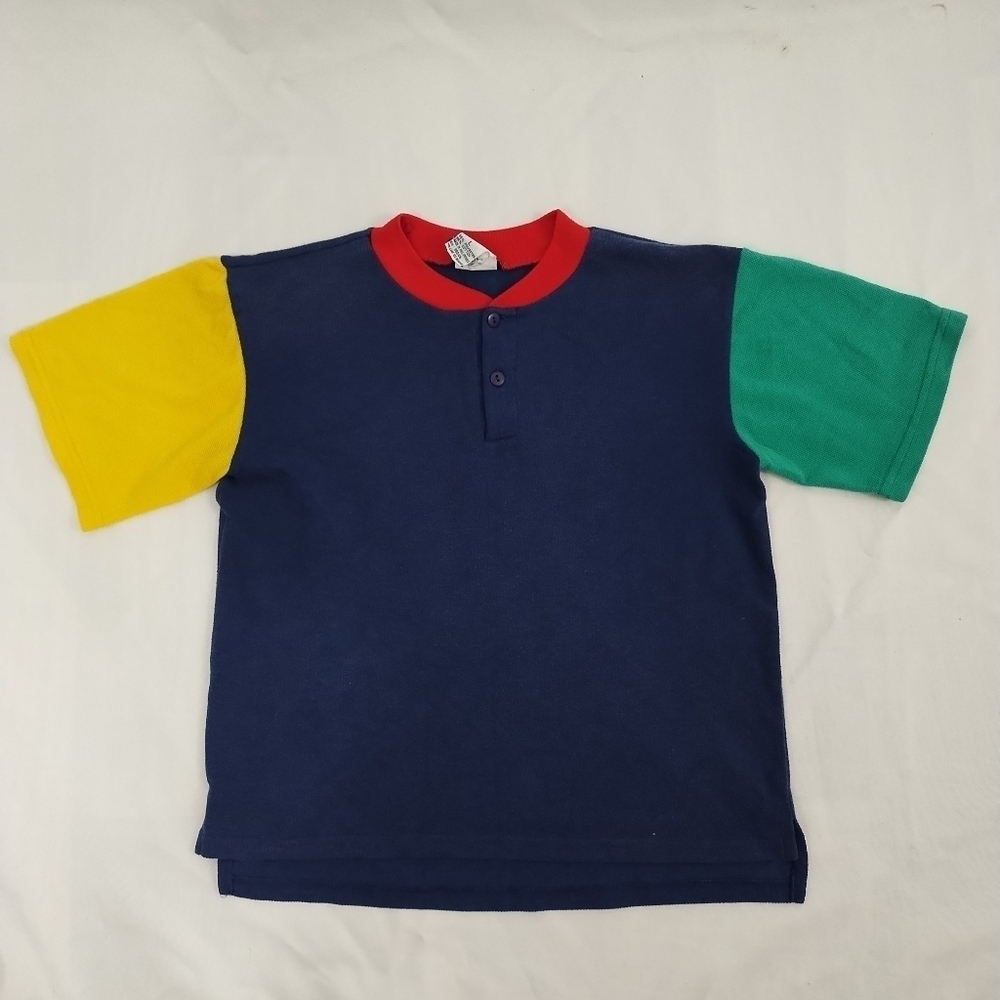 Vintage 80s Honors Boys Primary Colored‎ Colorblock Polo Shirt size Large